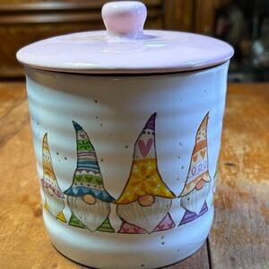 Whimsical Gnome Ceramic Jar with Lid - Multicolor